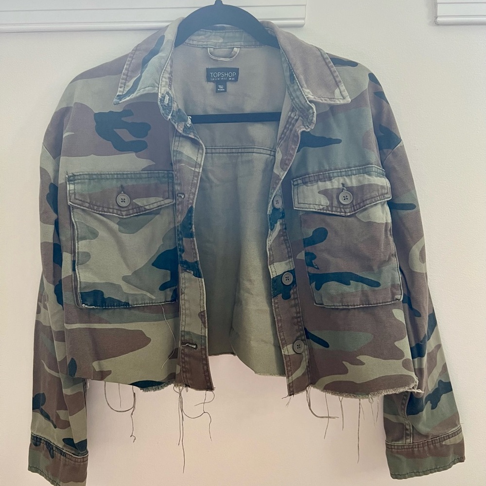Topshop Cropped Denim Camo Jacket